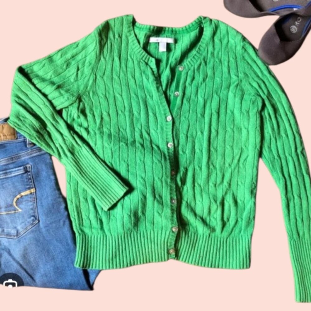 Old Navy Vibrant Green Women's Cardigan Cotton Viscose Acrylic Knit Sweater S